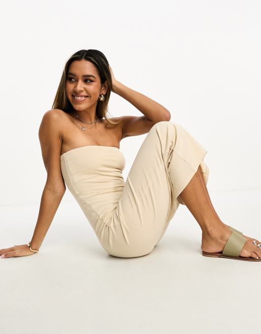 ASOS DESIGN bandeau bodycon midi dress in stone | ASOS