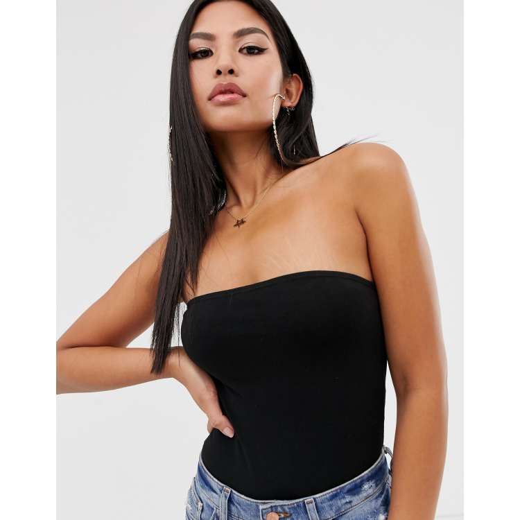 Buy Boohoo Basic Cotton Bandeau Bodysuit Top In Black