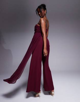 Asos Design Bandeau Chiffon Bodice Tailored Pants Jumpsuit In Black