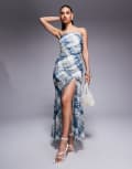 [ASOS DESIGN] ASOS DESIGN bandeau chiffon maxi dress in blue check-Multi 8 CHECK