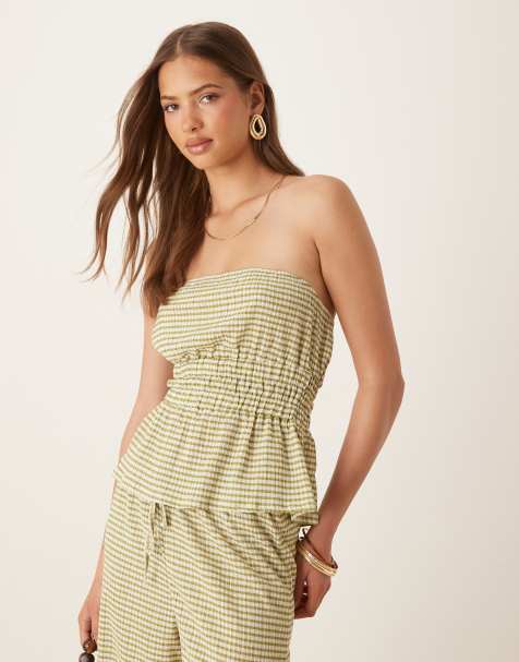 ASOS DESIGN bandeau co-ord in green gingham - view 1