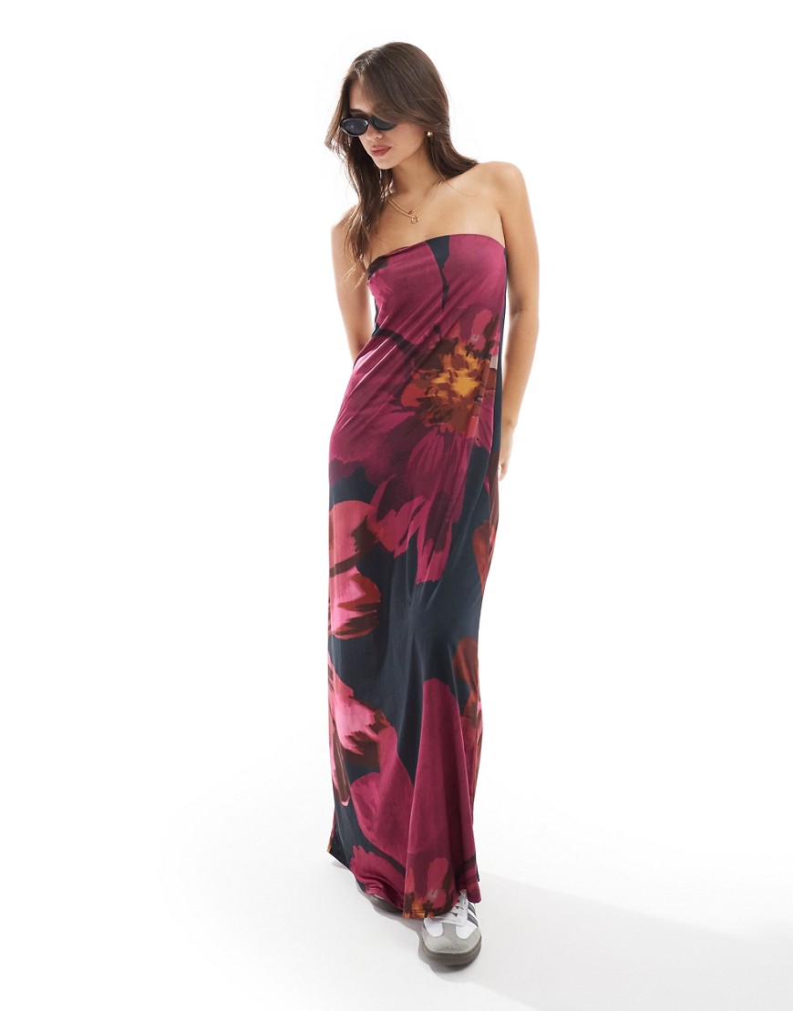 ASOS DESIGN bandeau column midi dress in oversized floral print-Multi