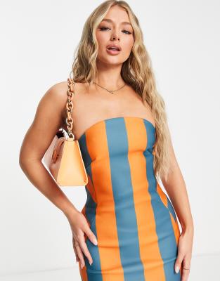 Asos orange and sales white striped dress