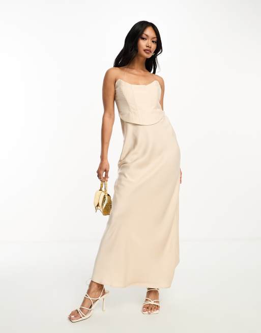 FhyzicsShops DESIGN bandeau contrast fabric slip maxi dress with corset detail in gold