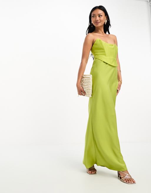 ASOS DESIGN bandeau bias maxi dress with cowl back and tie detail in bright  green