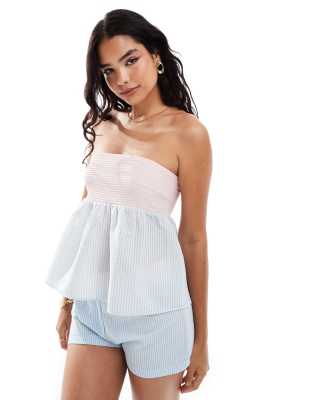 Asos Design Bandeau Contrast Stripe Top In Blue