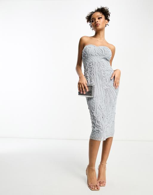 FhyzicsShops DESIGN bandeau cornelli sequin midi dress in pale blue