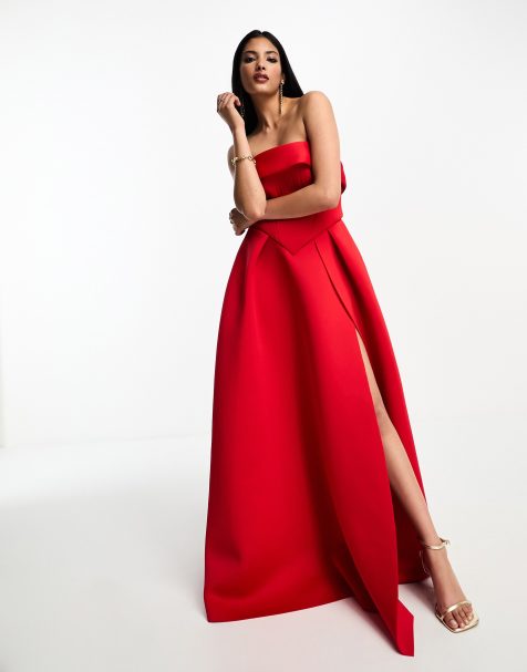 Dark red wedding guest 2024 dress