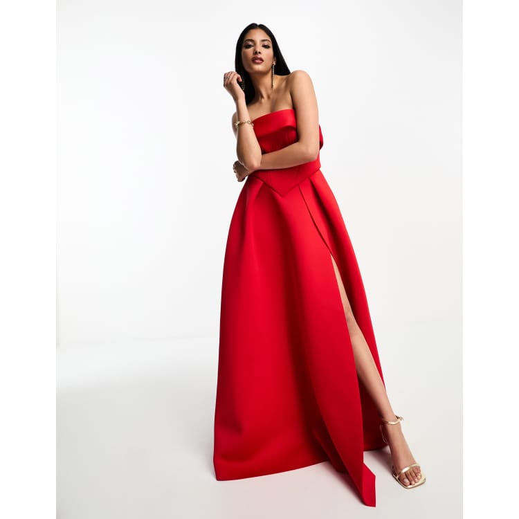 Rochelle Bow Back Satin Maxi Dress - Red - MESHKI U.S