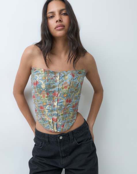 ASOS DESIGN bandeau corset top in jacquard - view 1