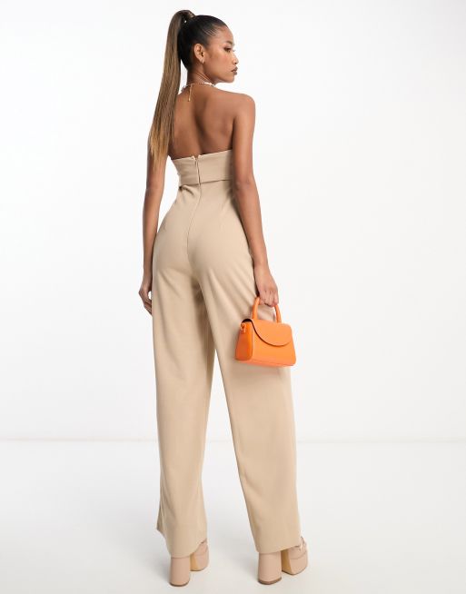 ASOS DESIGN button front crochet wide leg jumpsuit in rust