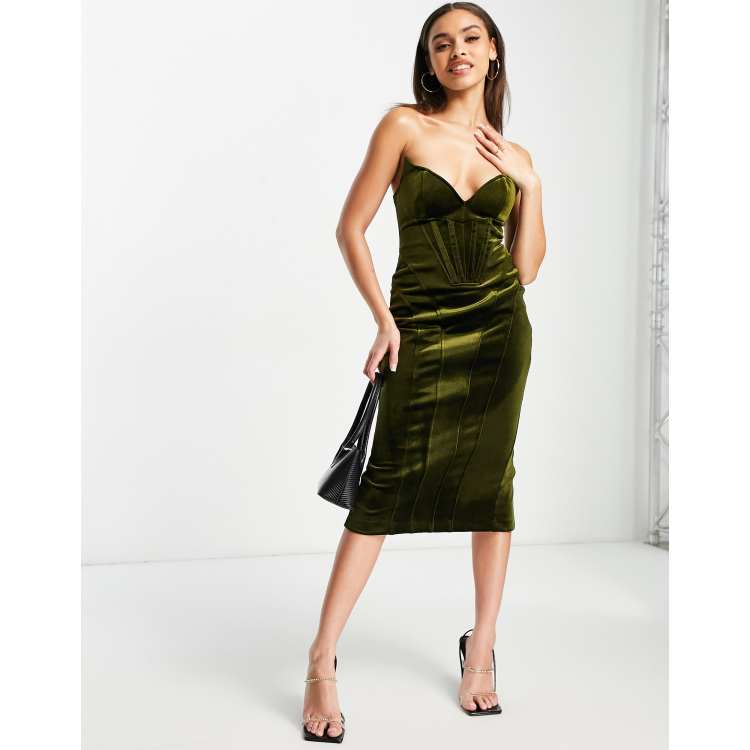 Dark green 2025 velvet midi dress