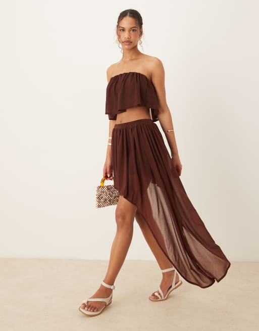 ASOS DESIGN - Bandeau crop top met ruches in donkerbruin, deel van co-ord set, 4 van 4