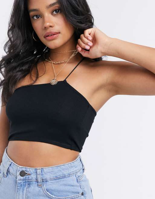 ASOS DESIGN ultimate bandeau crop top with skinny straps in black