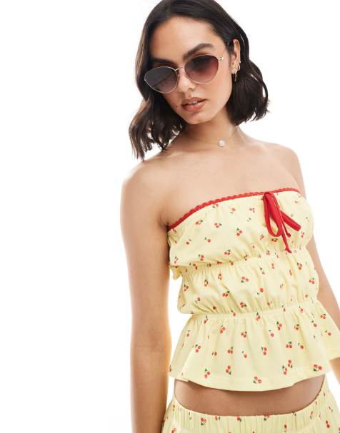 ASOS DESIGN - Bandeau d'ensemble froncé à imprimé cerise - Babeurre - view 1