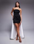 [ASOS DESIGN] ASOS DESIGN bandeau domed pencil mini dress with exaggerated tail in mono-Pink 6 Mono