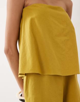 Asos Design Bandeau Double Layer Romper In Yellow