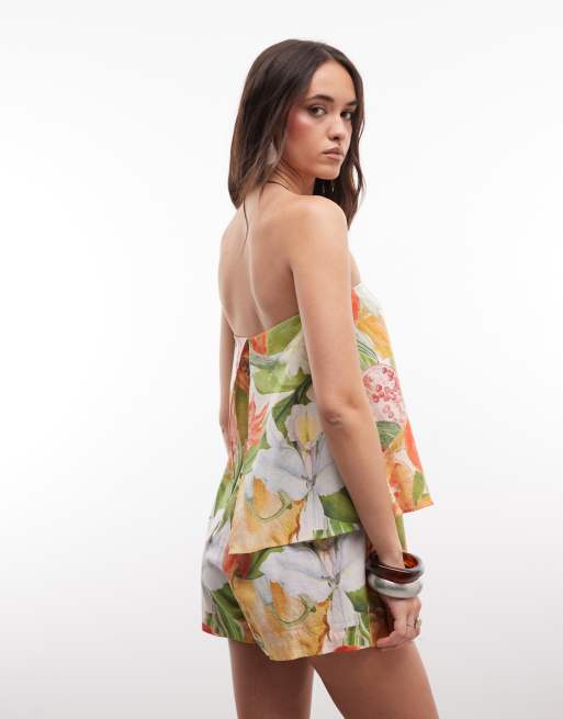 ASOS DESIGN bandeau double layer romper in tropical print, 4 of 4