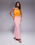[ASOS DESIGN] ASOS DESIGN bandeau draped bias maxi dress in pink and orange ombre print-Multi 14 Ombre print