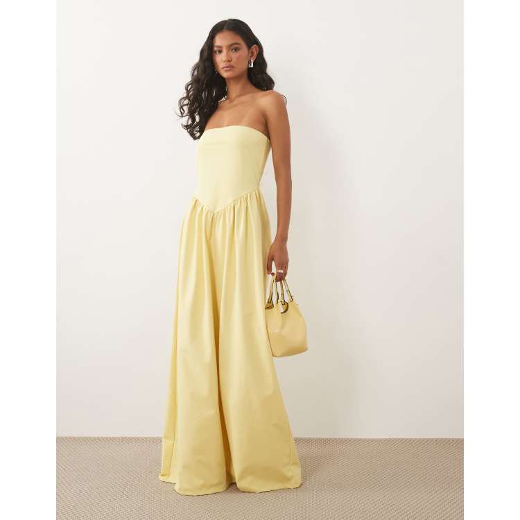 asos bandeau midi dress ASOS DESIGN bandeau dropped hem midi dress in lemon