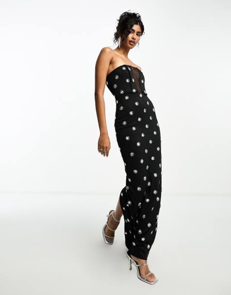 Topshop diamante back strap maxi slip dress in black