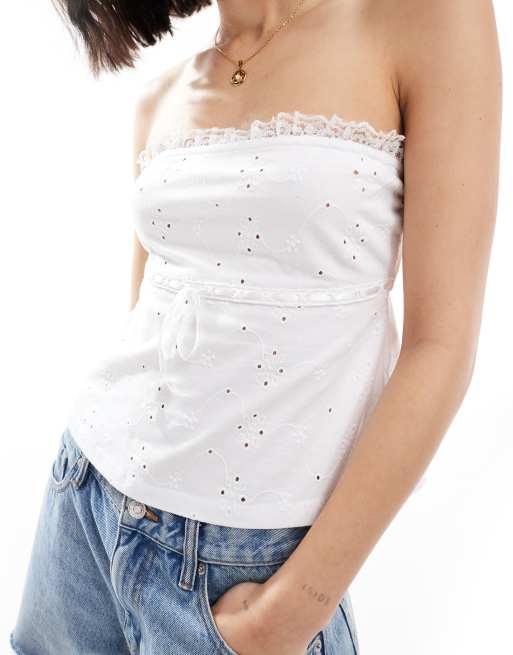 ASOS DESIGN - Bandeau en broderie anglaise avec détail ruban - Blanc, 3 de 4