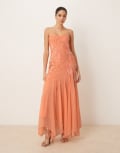 [ASOS DESIGN] ASOS DESIGN bandeau floral embellished maxi dress in apricot-Pink 18 Apricot