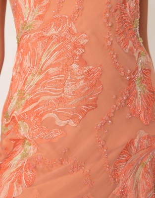 ASOS DESIGN bandeau floral embellished maxi dress in apricot