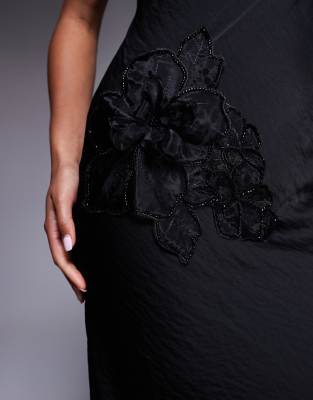 Asos Design Bandeau Flower Applique Maxi Dress In Black