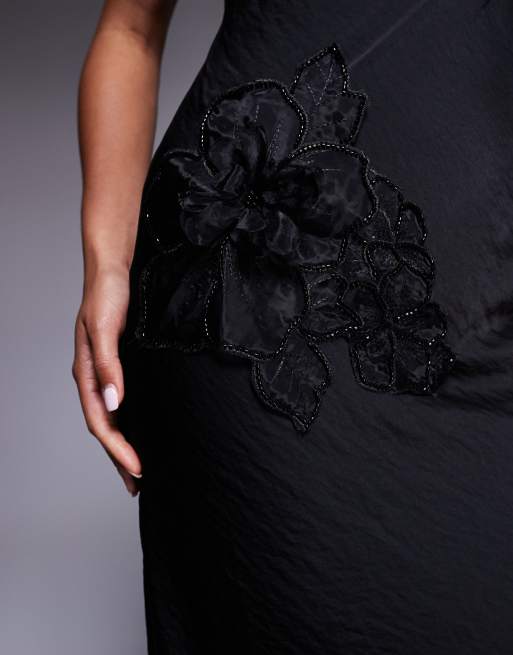 ASOS DESIGN bandeau flower applique maxi dress in black