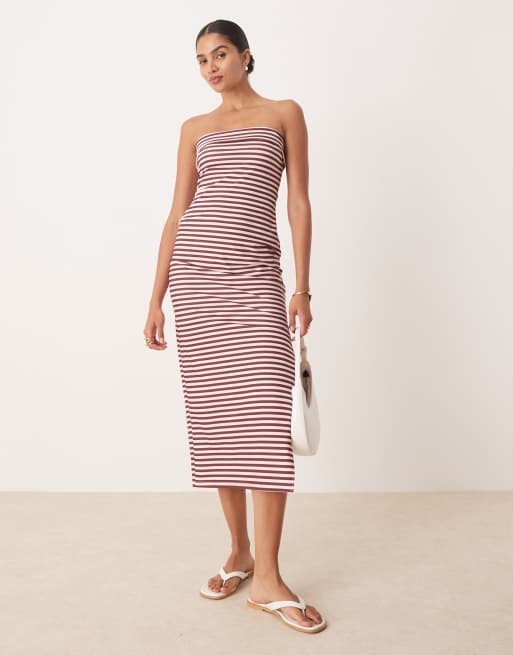 ASOS DESIGN bandeau fold over midi dress in stripe