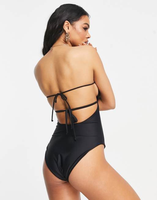 u*s様 Acka frill design swim wear /Black ASOS DESIGN bandeau frill swimsuit in black | ASOS