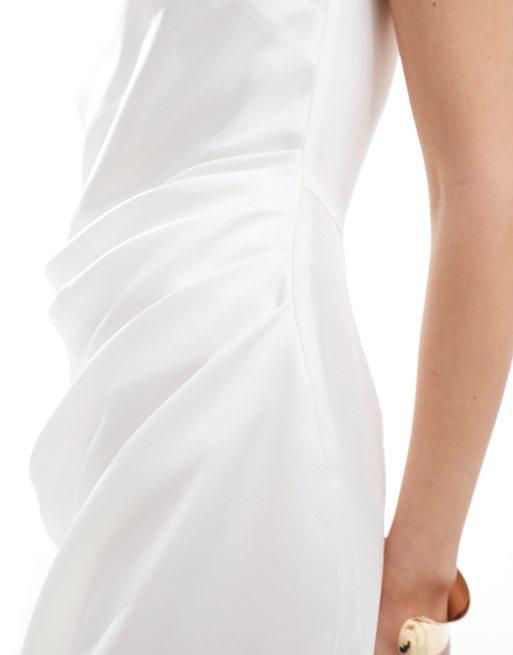 white satin dress asos ASOS DESIGN structured dropped waist satin maxi wedding dress in white