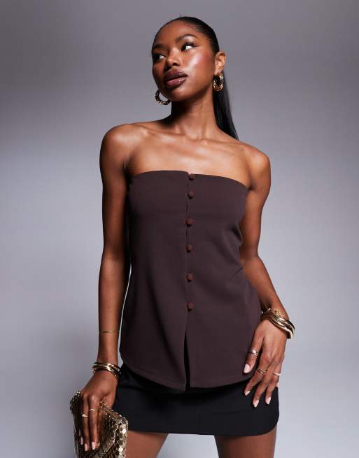 ASOS DESIGN - Bandeau-gilet met lange pasvorm en knopen in bruin