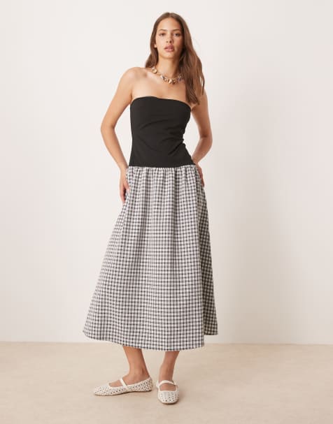 ASOS DESIGN bandeau hybrid maxi dress with gingham mono print - view 1
