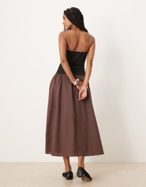 ASOS DESIGN bandeau hybrid midi dress in brown, 3 of 4