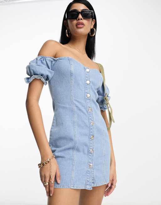 ASOS DESIGN – Bandeau-Jeanskleid in Blau 