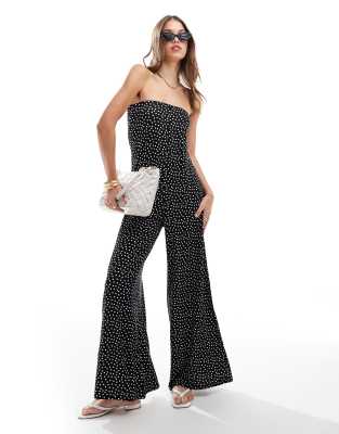 ASOS DESIGN bandeau jumpsuit in mono spot print-Black