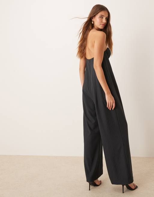 Black bandeau jumpsuit wide leg on sale