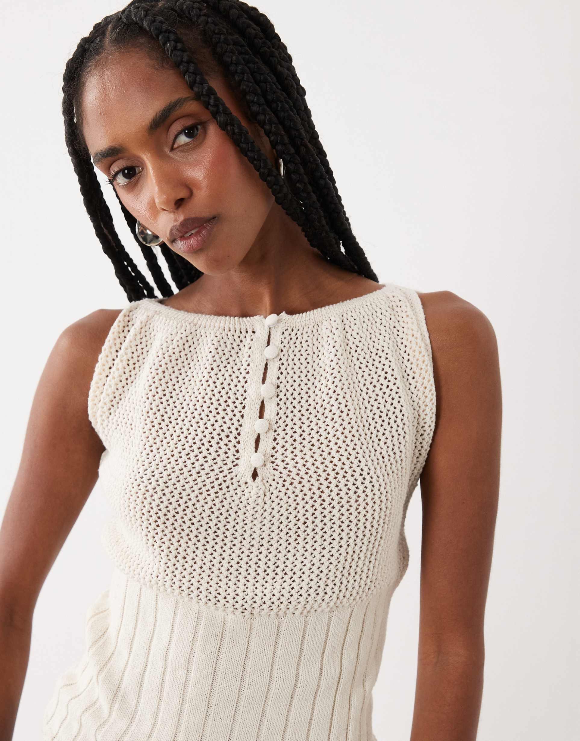 asos design bandeau knit floral top in cream