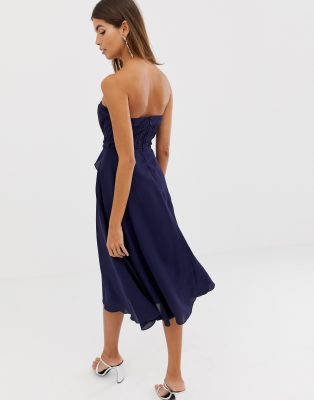 asos design soft layered bandeau midi dress