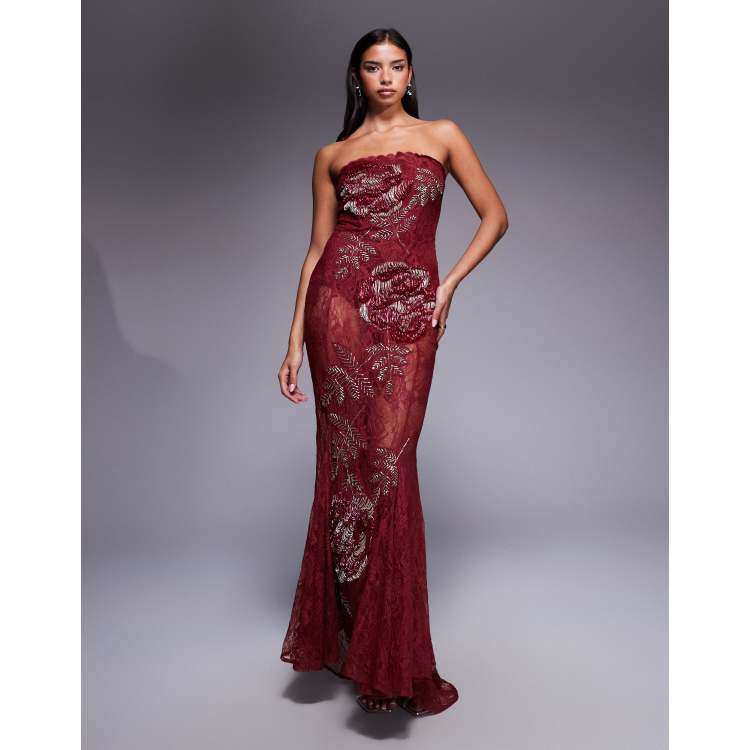 ASOS DESIGN bandeau lace embellished maxi dress with corset