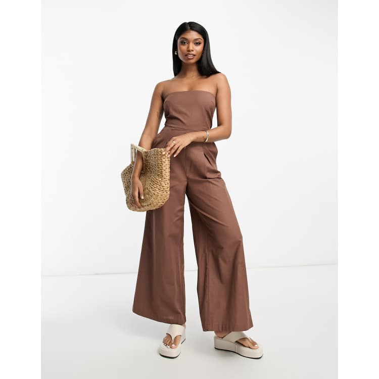 ASOS DESIGN bandeau linen look romper with detachable straps in