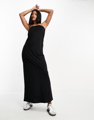 Asos Design Bandeau Maxi Dress With Split Hem In Black In Black