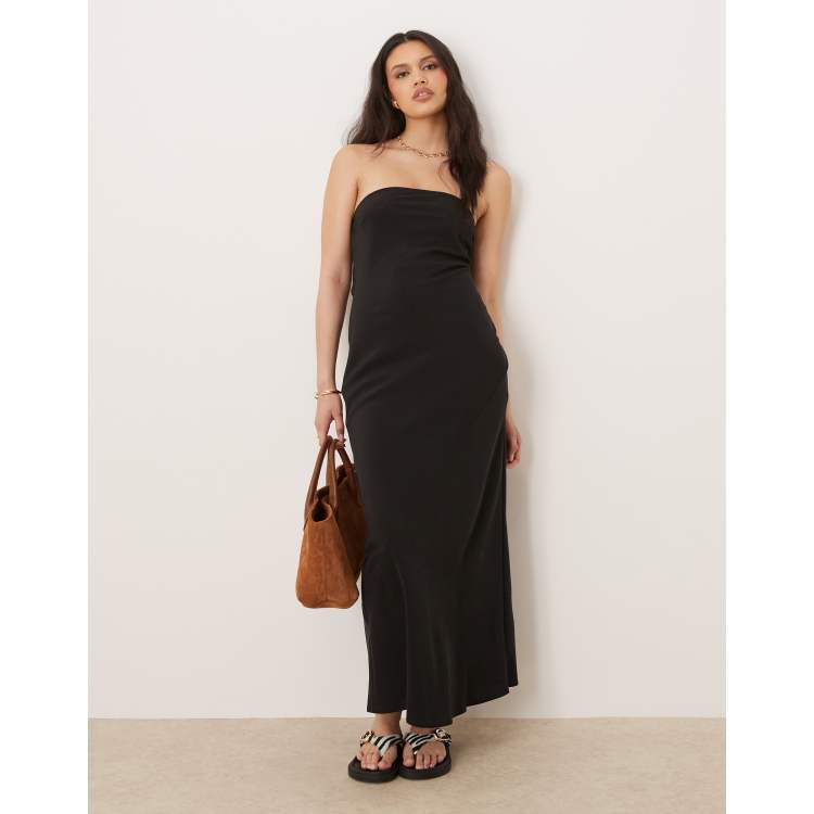 asos design structured bandeau maxi dress ASOS DESIGN structured bandeau maxi dress in dark cherry in scuba-style  fabric