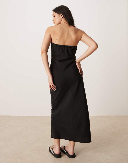 asos black bandeau dress ASOS Design mesh scarf detail Bandeau Maxi Dress in Black