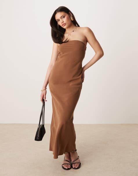 ASOS DESIGN bandeau maxi dress in chocolate - view 1