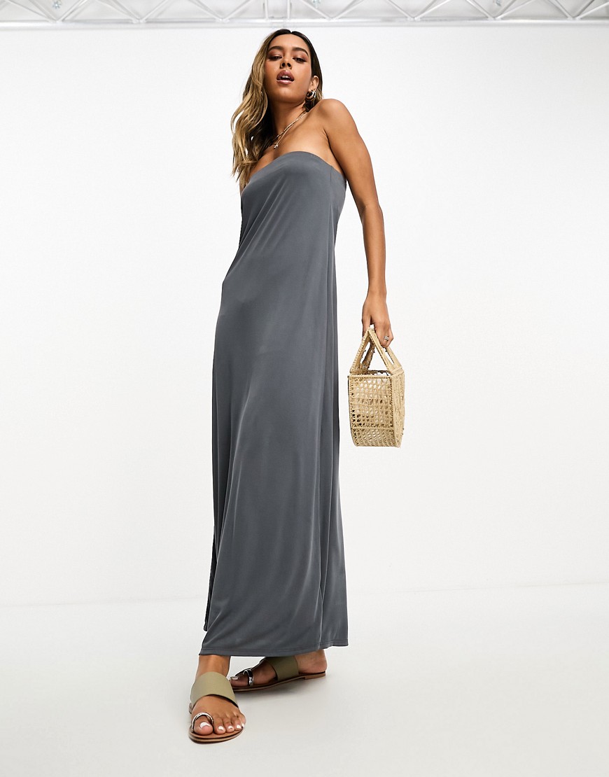 Asos Design Bandeau Maxi Dress In Gray