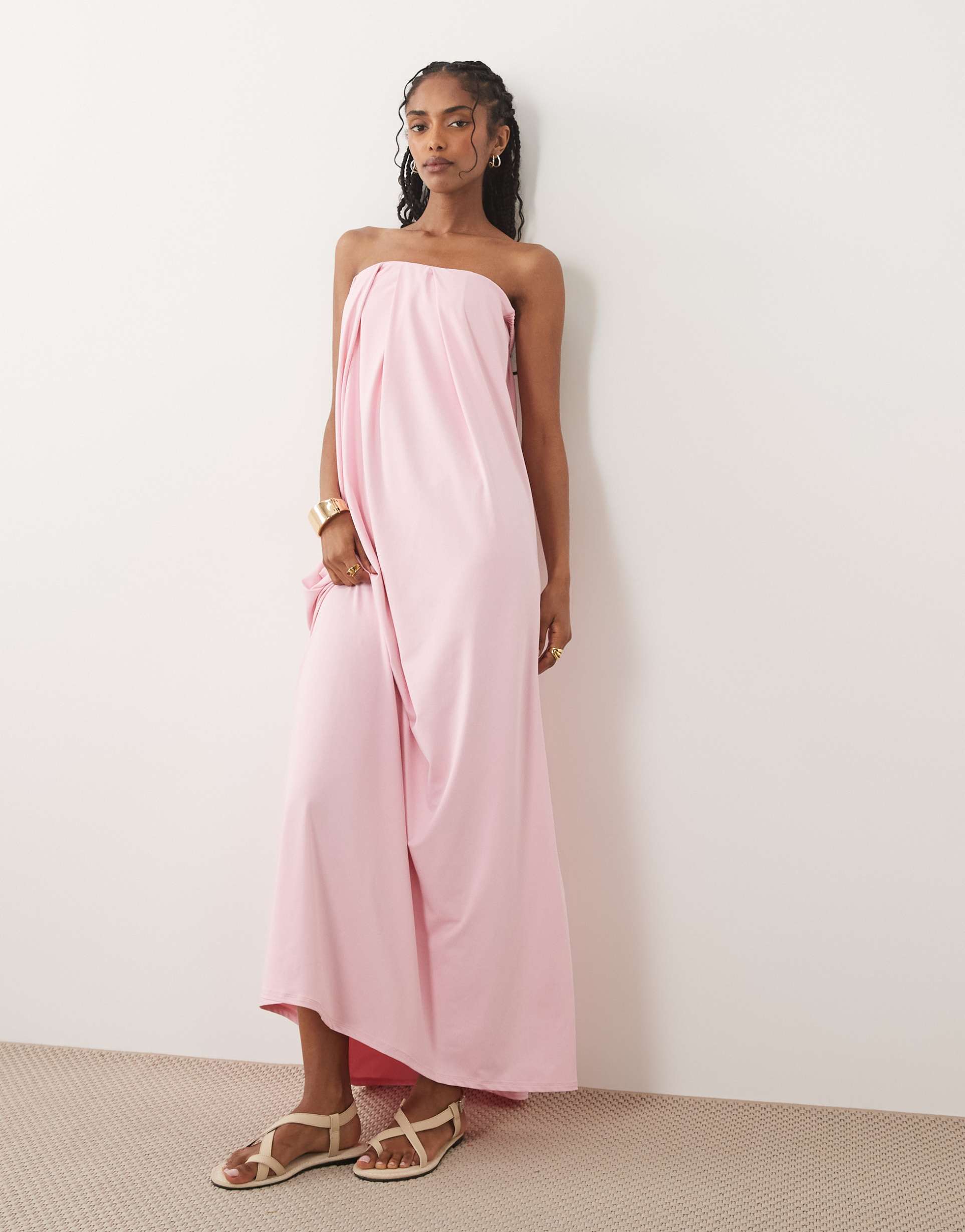 asos design bandeau maxi dress in pink