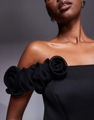 Asos Design Bandeau Maxi Dress With Flower Detail In Black